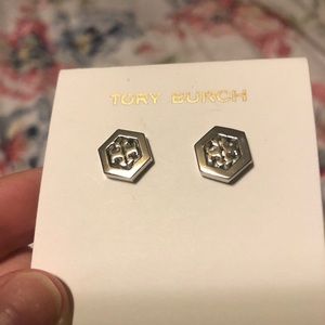 Tory Burch hex-logo stud earrings brand new